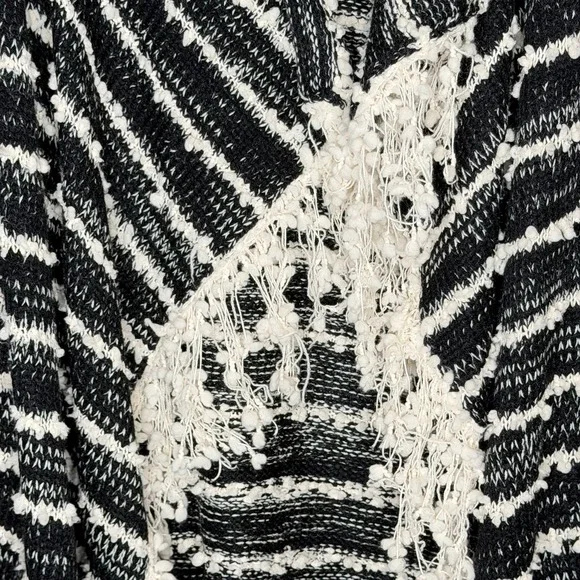 Anthropologie La Fee Verte Boho Fringe Cardigan Sweater Black White Striped XL - Picture 3 of 8